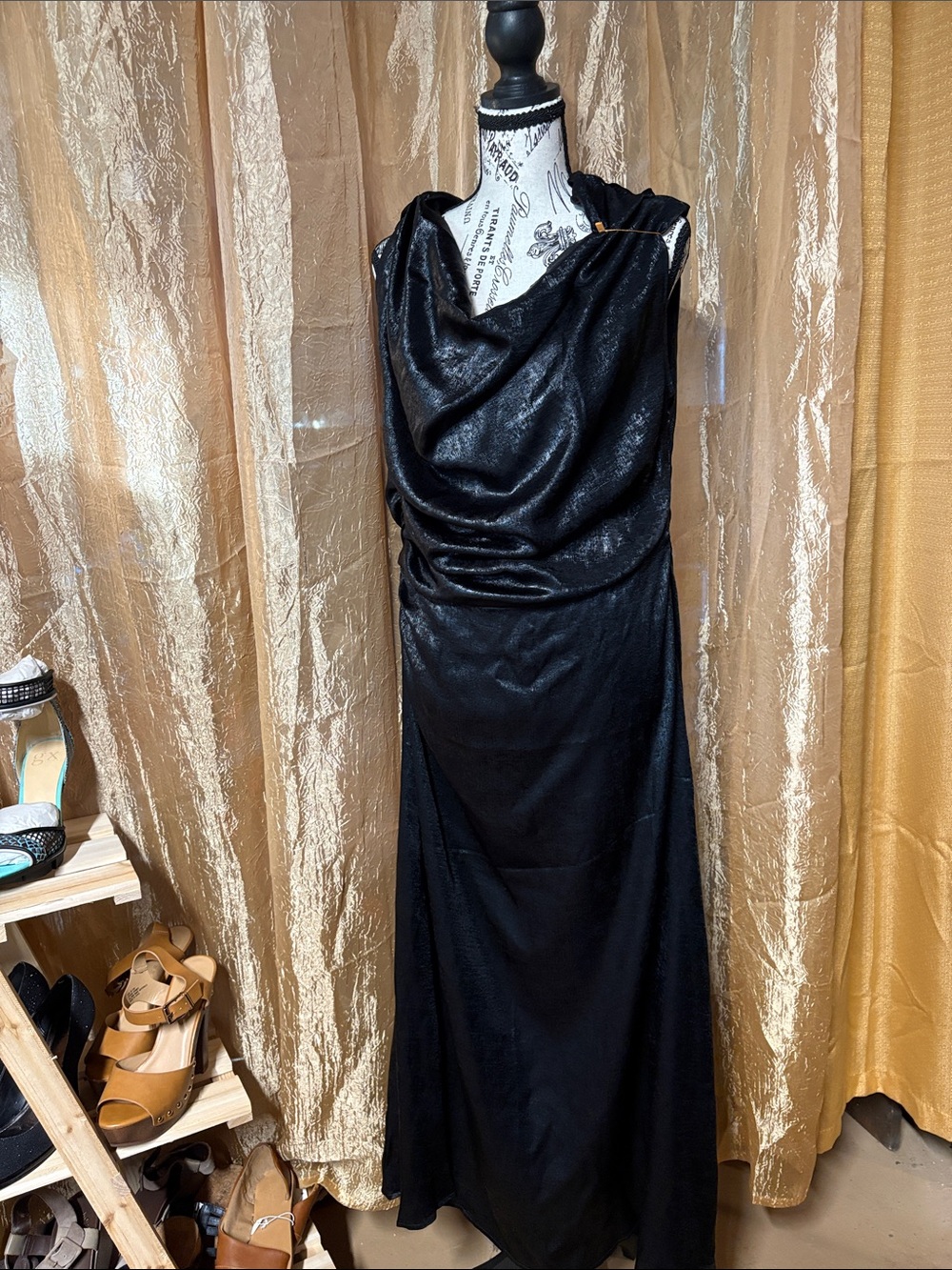SHEIN Black Draped Evening Gown - Elegant Women's Dress